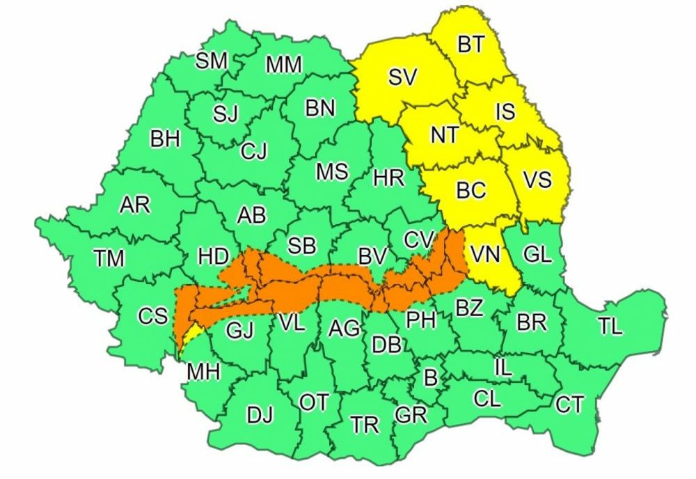 Avertizări COD PORTOCALIU și COD GALBEN de vânt puternic