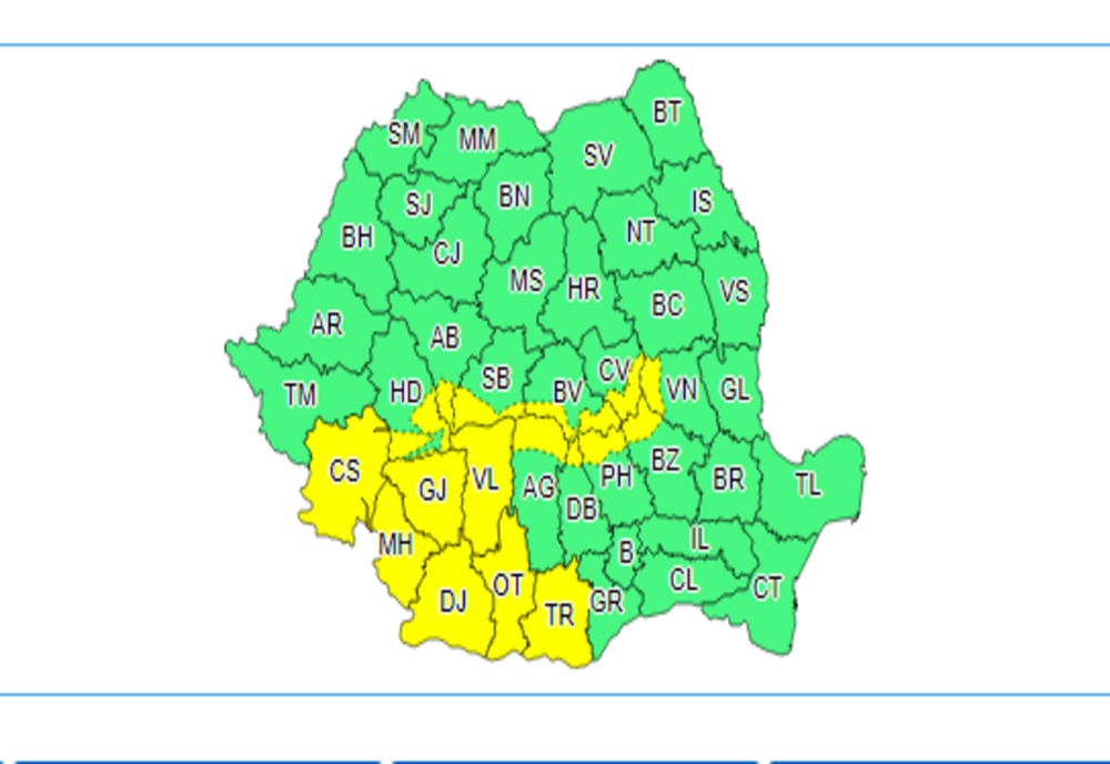 Vremea: Cod galben de vânt în zona de sud-vest a ţării şi în Carpaţii Meridionali şi de Curbură