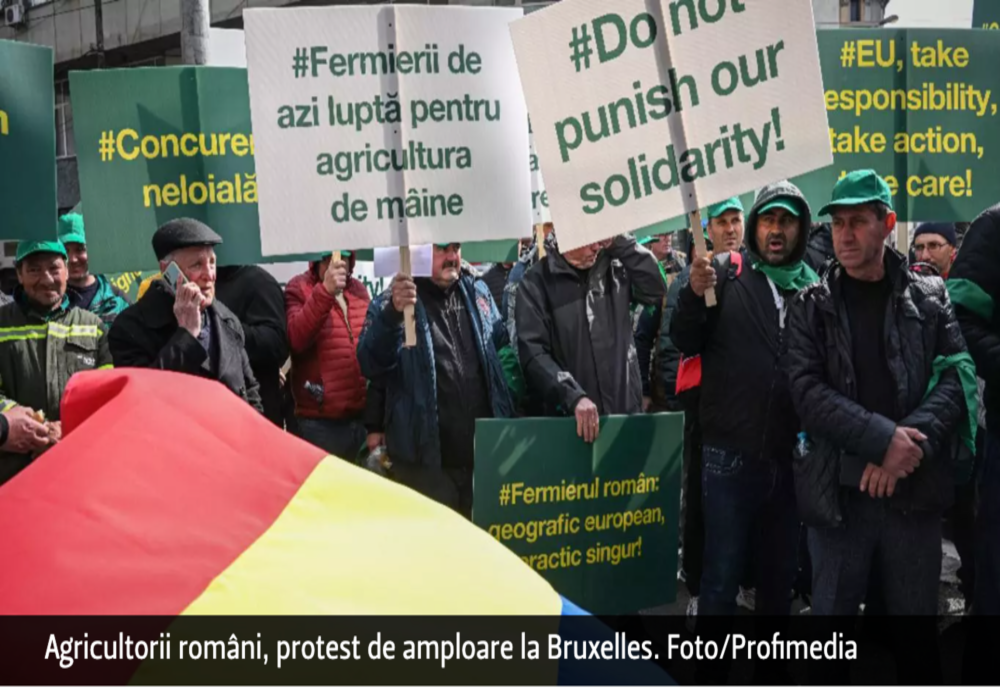Agricultorii români protestează la Bruxelles
