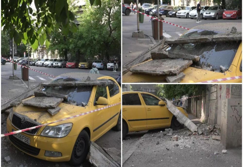 INCIDENT GRAV ÎN SECTORUL 1 AL CAPITALEI. BUCĂȚI DINTR-UN BALCON S-AU PRĂBUȘIT PESTE O MAȘINĂ PARCATĂ 