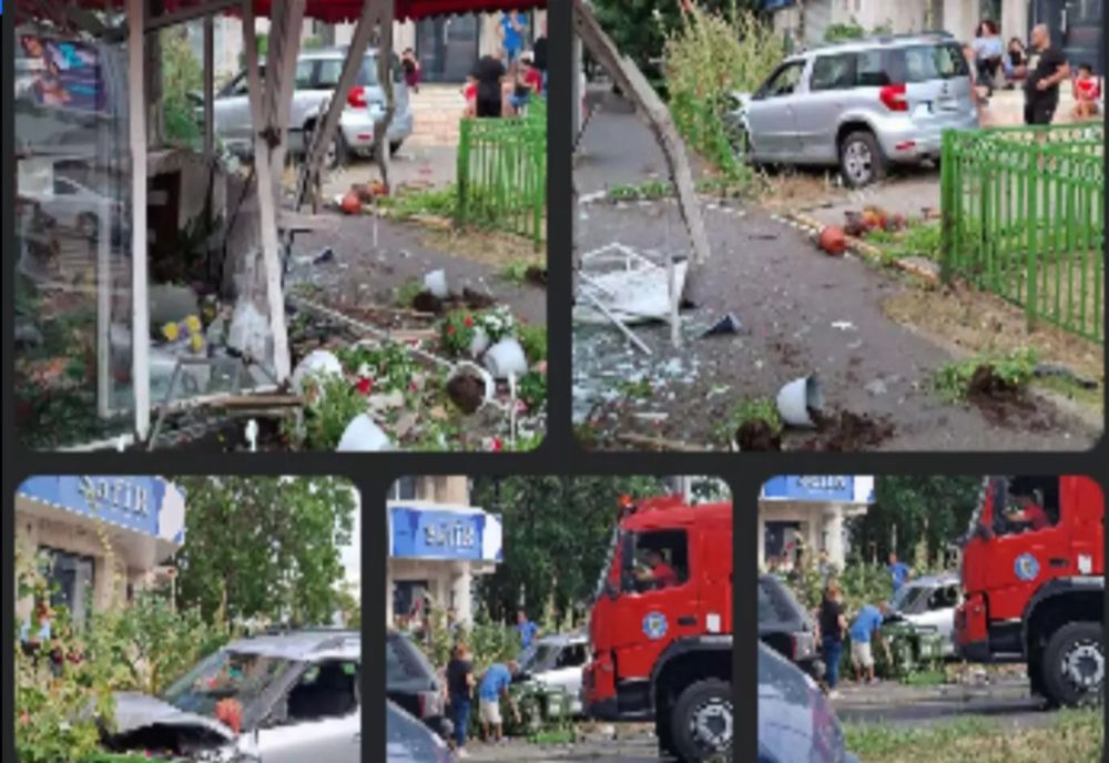 ACCIDENT GRAV ÎN BUCUREȘTI: DOUĂ PERSOANE RĂNITE, O MAȘINĂ PROIECTATĂ ÎNTR-O FLORĂRIE