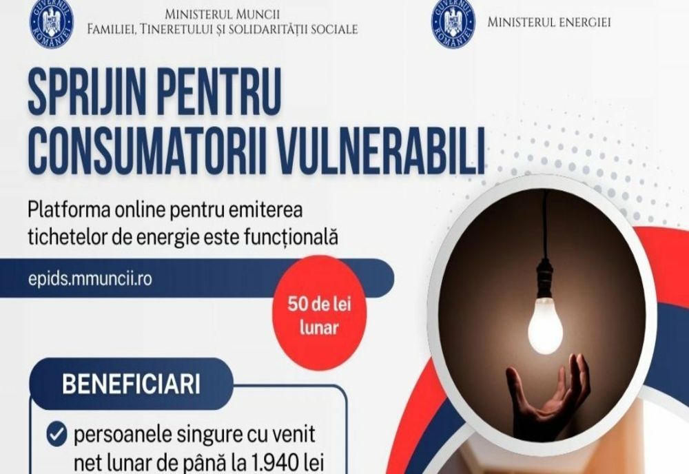 VOUCHERELE PENTRU PLATA FACTURILOR LA ENERGIE ELECTRICĂ POT FI FOLOSITE