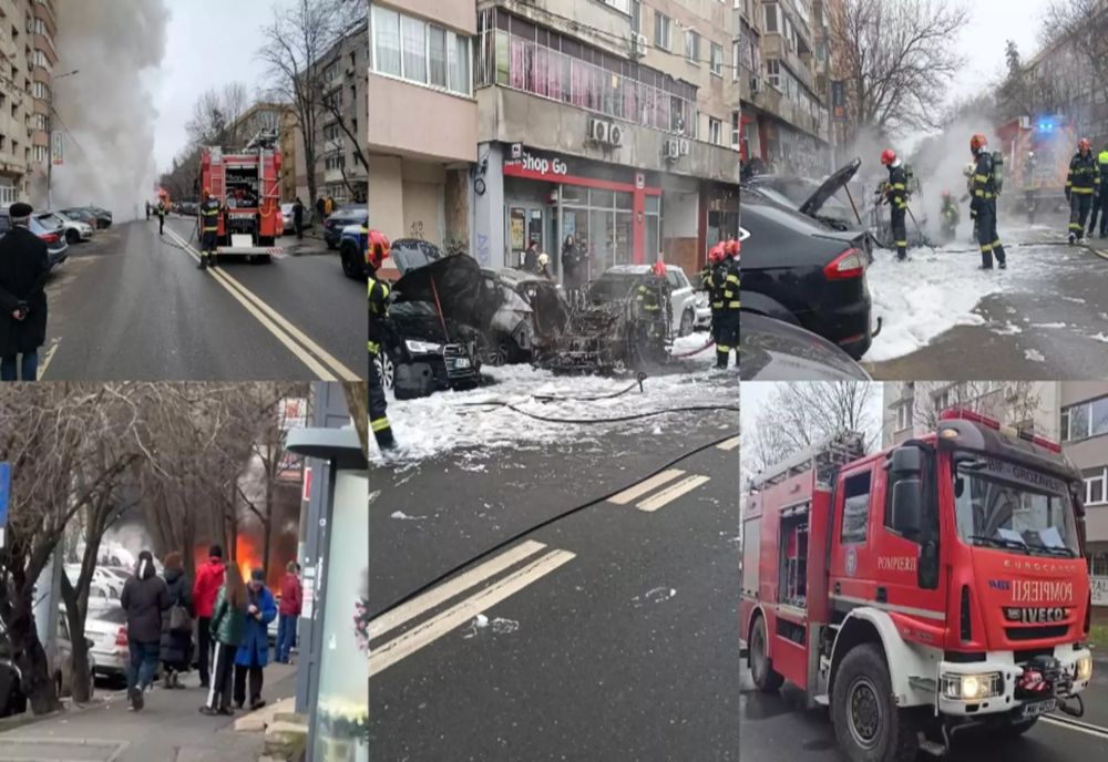 Incendiu violent în București: patru mașini au ars. O femeie de 51 de ani a murit, iar un bărbat este rănit-FOTO/VIDEO