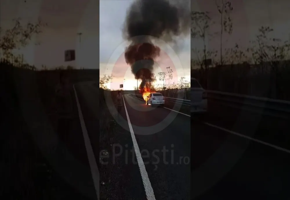 BRAEKING NEWS. O mașină de poliție arde pe Autostrada Soarelui, lângă București (VIDEO)