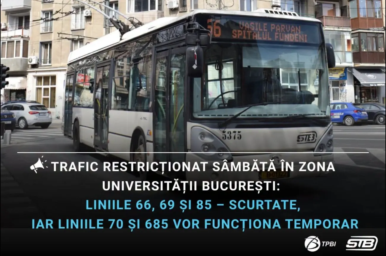 Liniile 66, 69 și 85 vor circula pe trasee scurtate sâmbătă