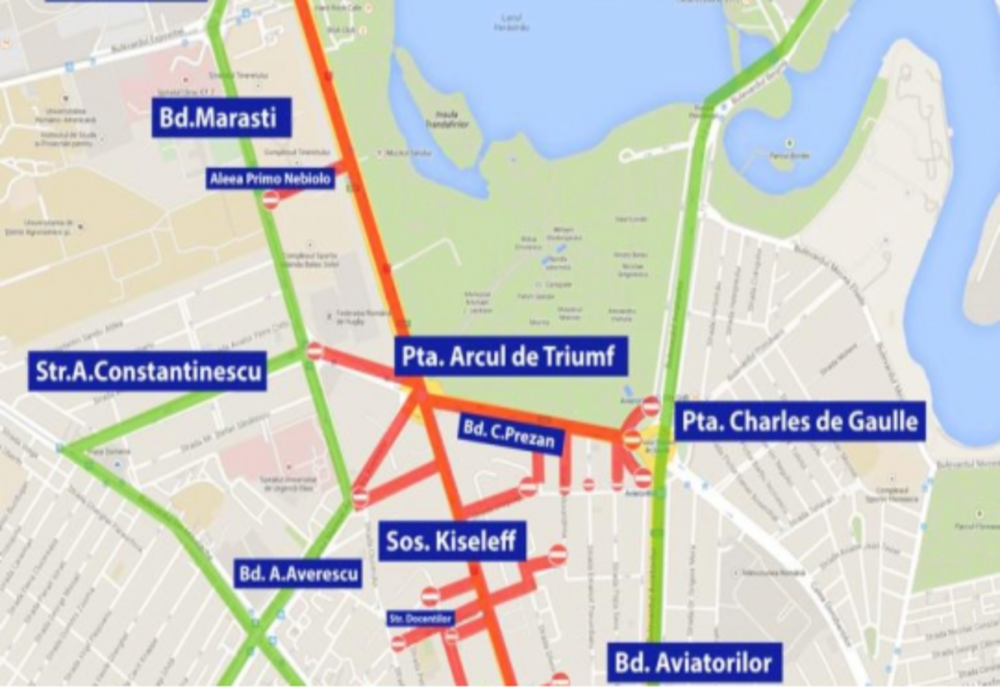 Trafic rutier restricţionat luni şi marţi în anumite zone din Capitală