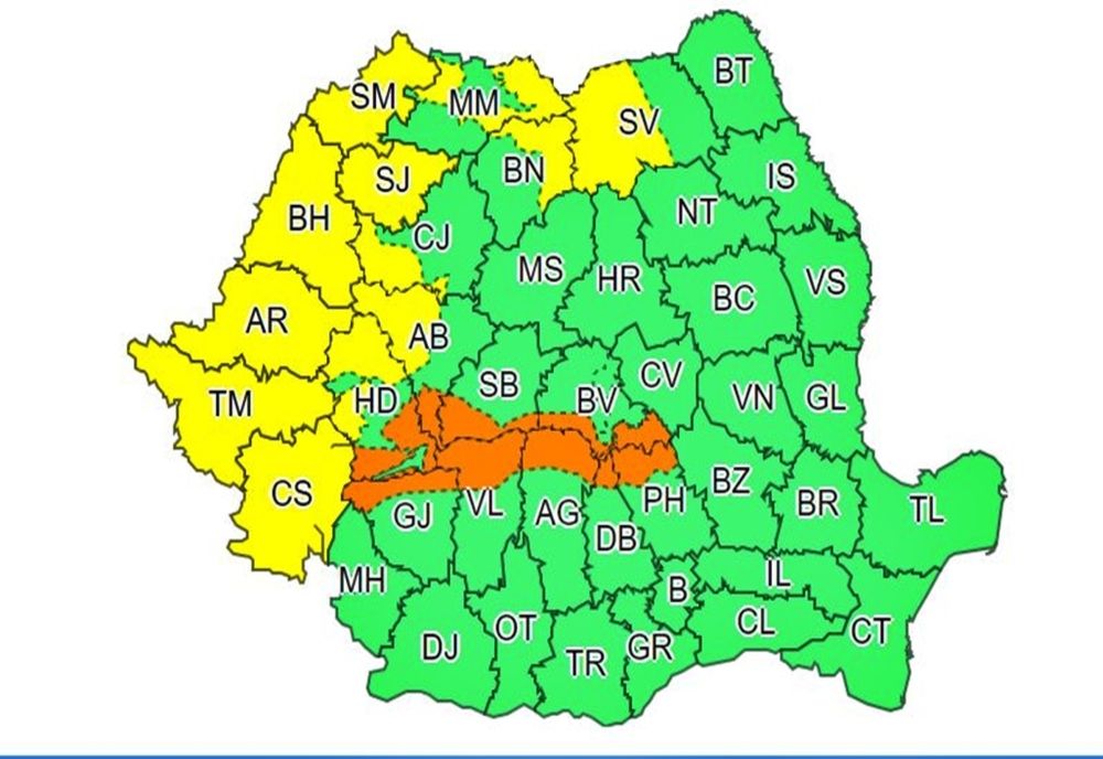COD GALBEN de vânt, valabil pentru mai multe județe din vestul și nord-vestul țării