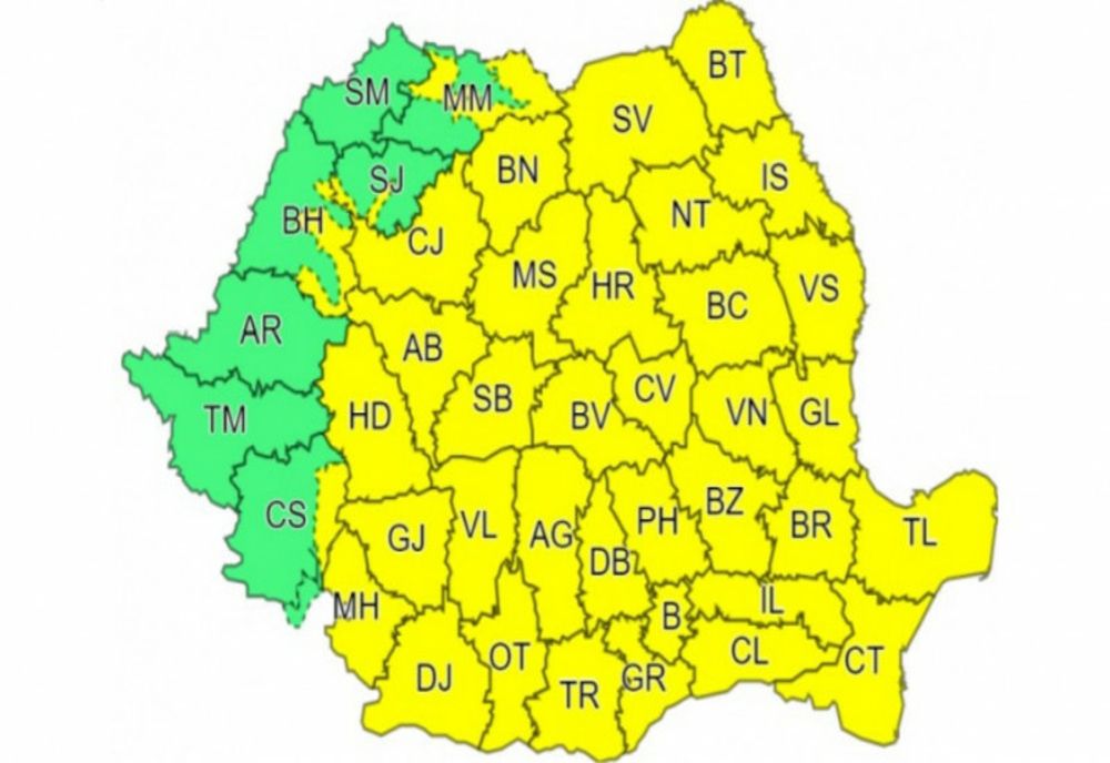 Cod galben începând de luni dimineața până miercuri la ora 20