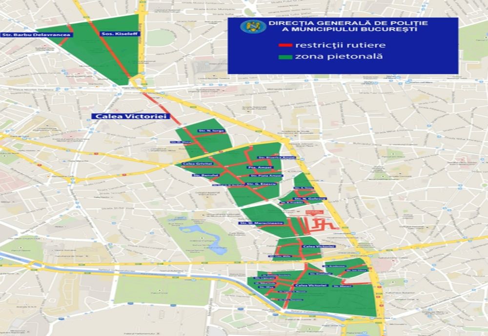 Restricții de circulație în București. Zone de promenadă în zilele de sâmbătă și duminică