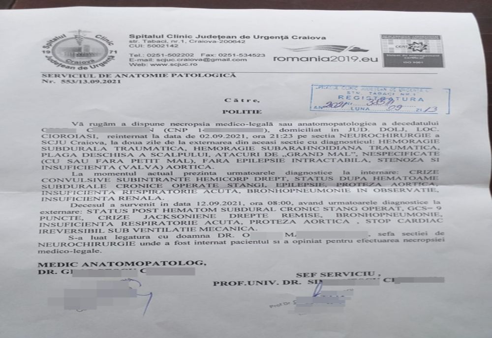 Bărbat din Dolj, declarat mort, din GREŞEALĂ, la Spitalul Craiova