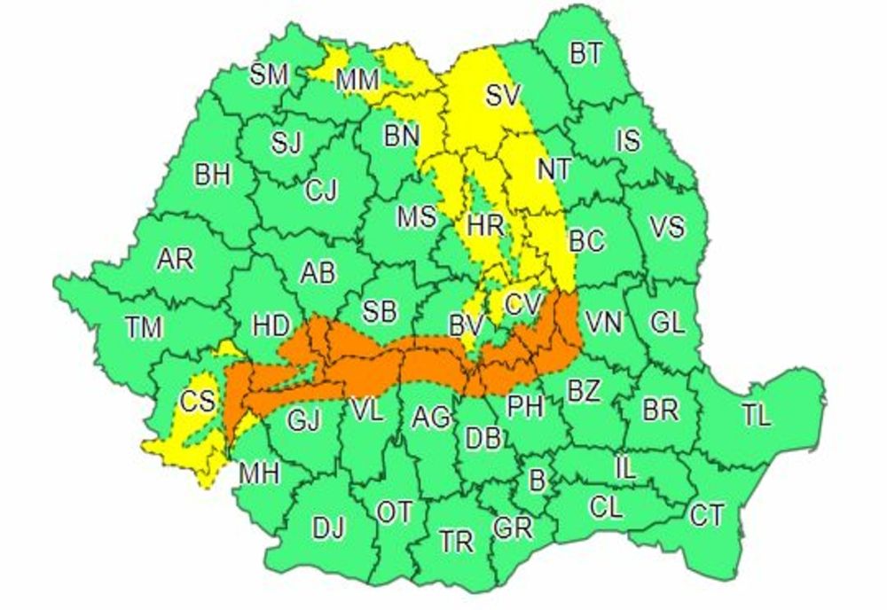 Avertizare meteo cod GALBEN și PORTOCALIU de viscol puternic!