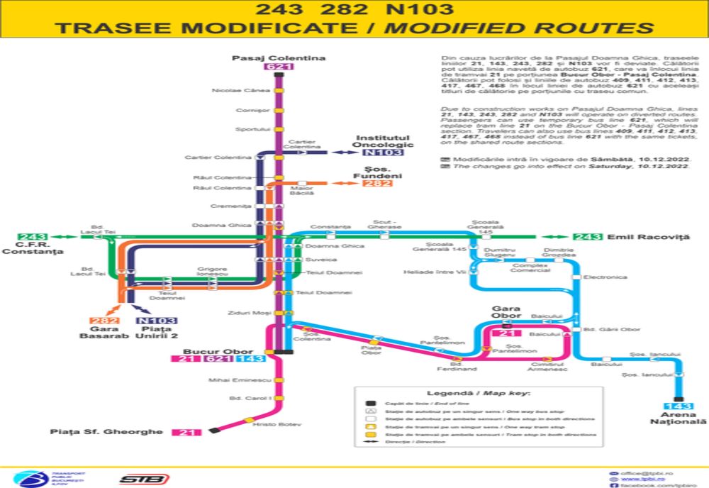Ilfov. Autobuzele liniilor 243, 282 și N103 revin pe traseele de bază, pe sensul spre Bd. Lacul Tei